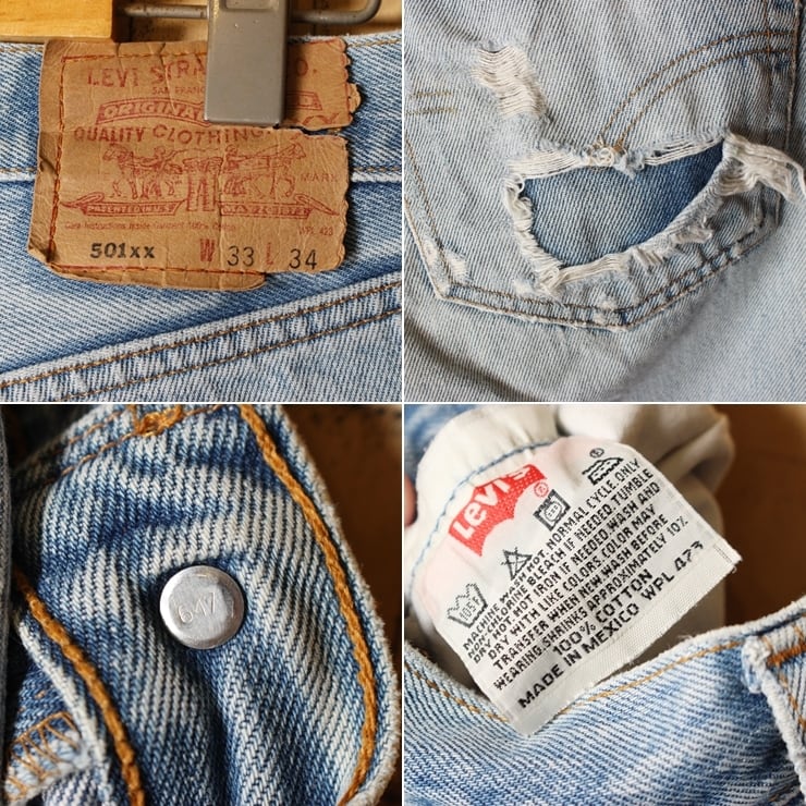 LEVIS 501 XX ダメージジーンズデニムカラーデザインブルー - デニム