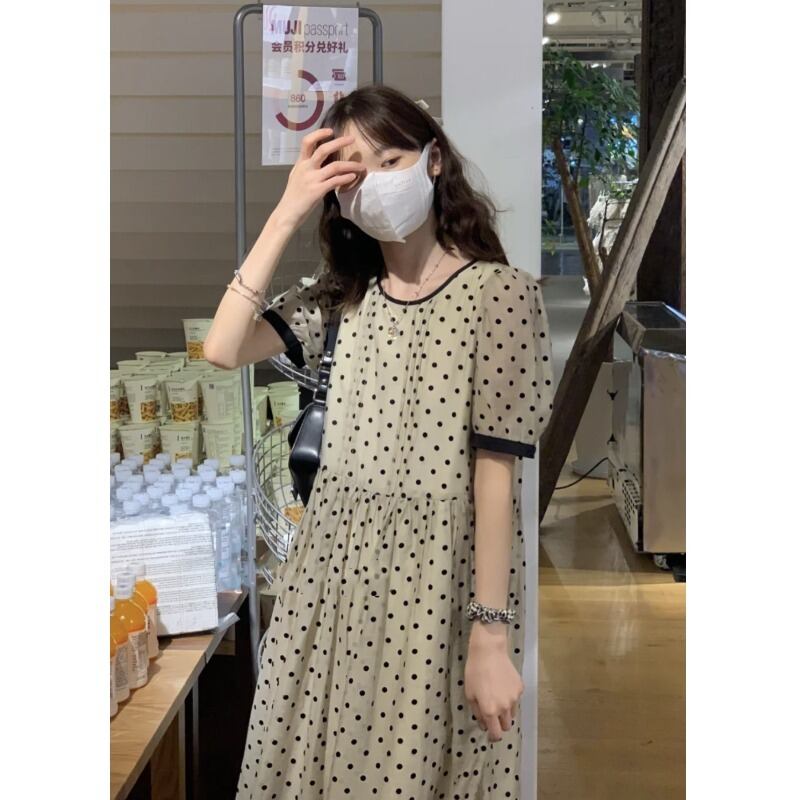 スタンダード水玉ドレス サマールーズスカート 薄手 レトロ 夏物 萌量不足39045988894