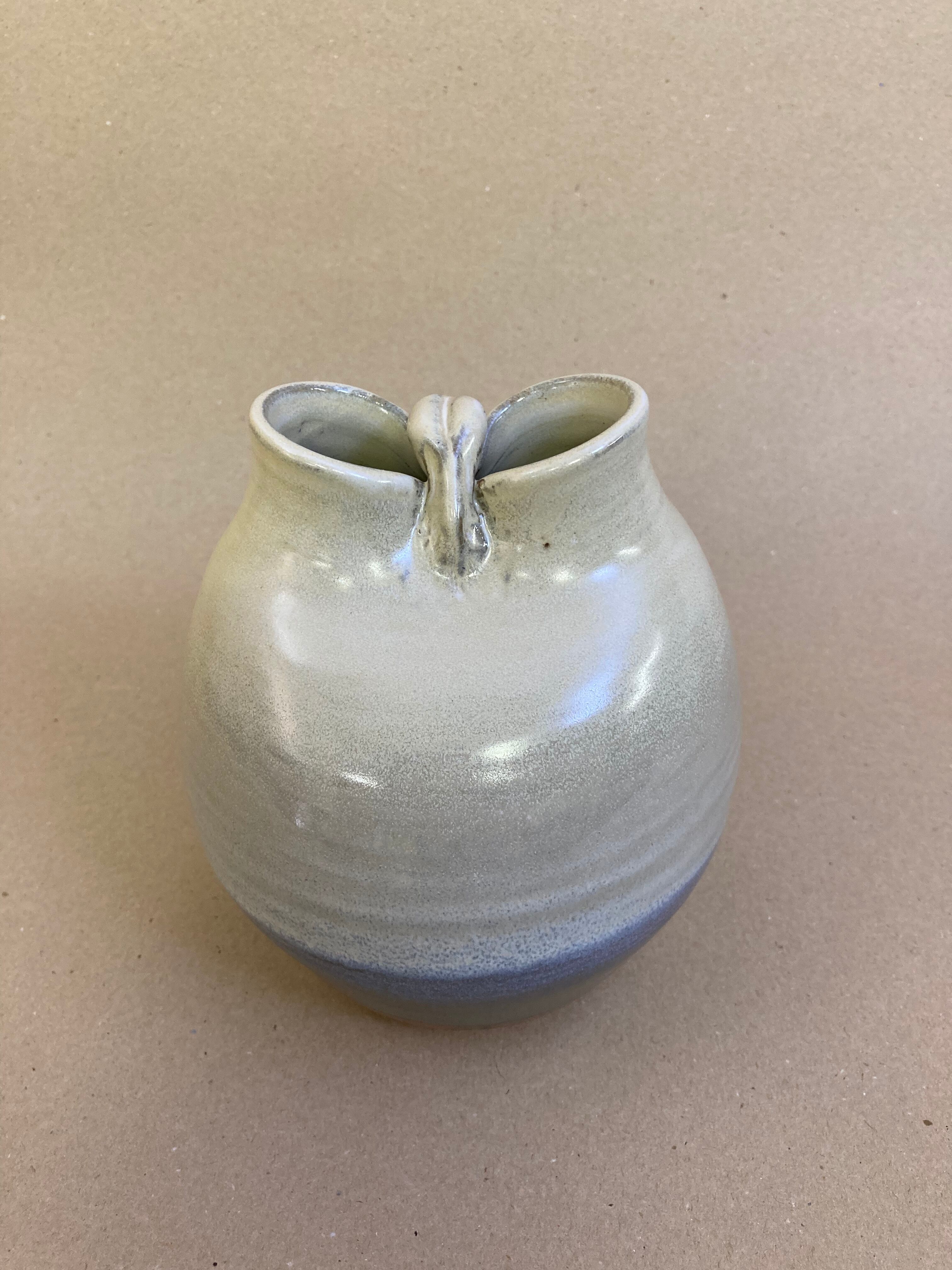 名工山口萩焼初代大和松緑 耳付き象がん壺花瓶花入れ