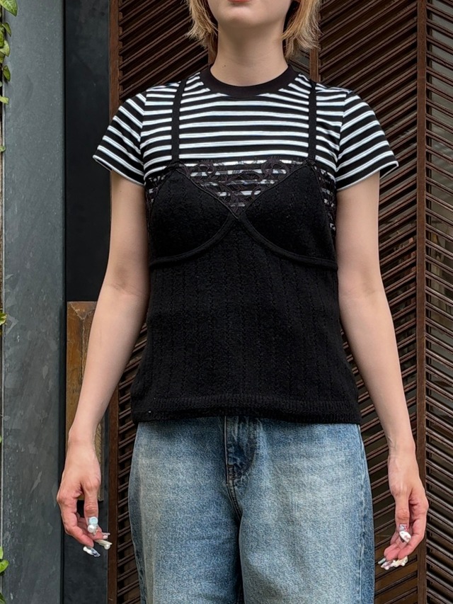 【26AW】FETICO フェティコ / キャミソール / HAIRY LACE PANELED RIB-BACK CAMISOLE
