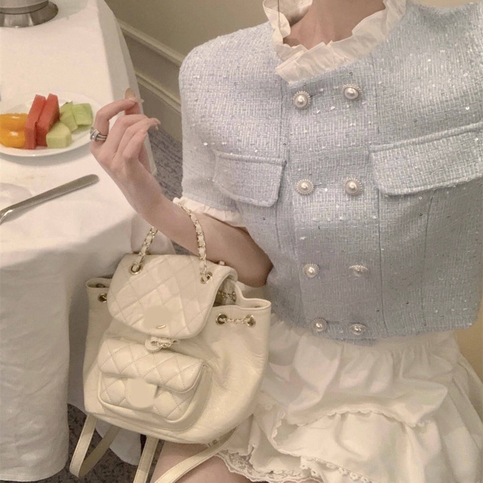 Tweed jacket & frill skirt set up | selectshop MAJOLIE