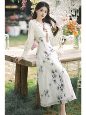 【0155】Lace Switching Flowers Long Sleeve Dress