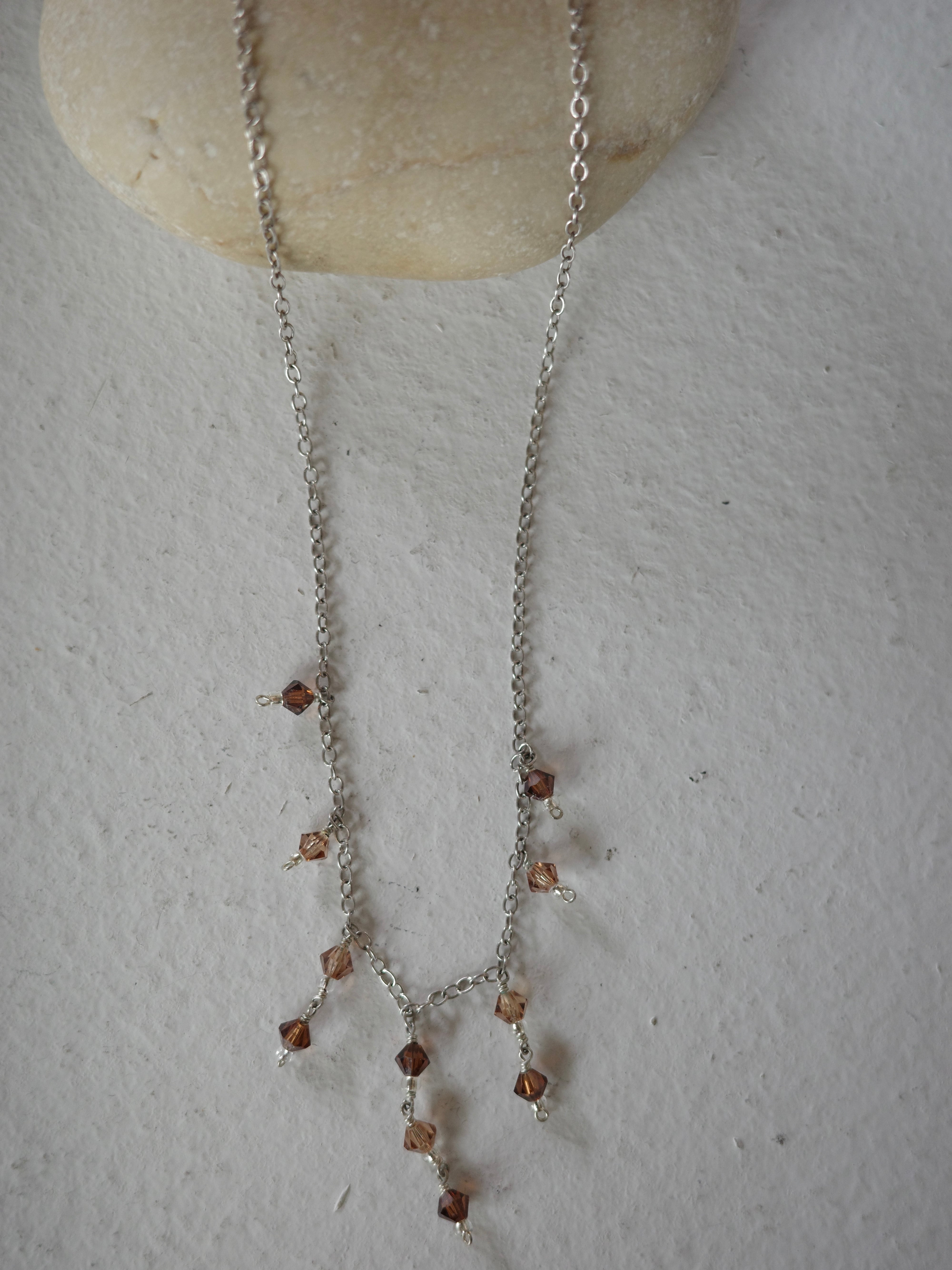 <vintage silver925>brown beads fringe necklace