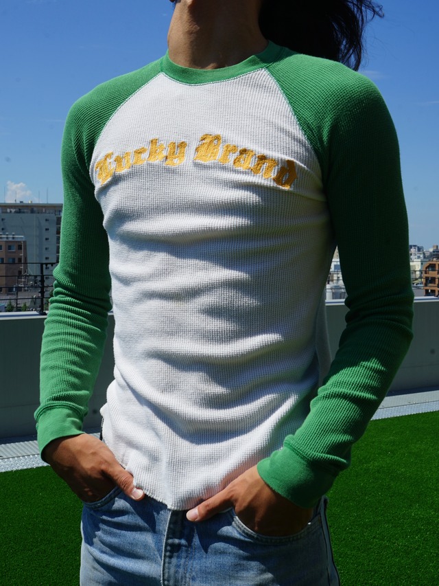 ［90s］Lucky Brand Two Tone Waffle Knit Raglan Logo Shirt