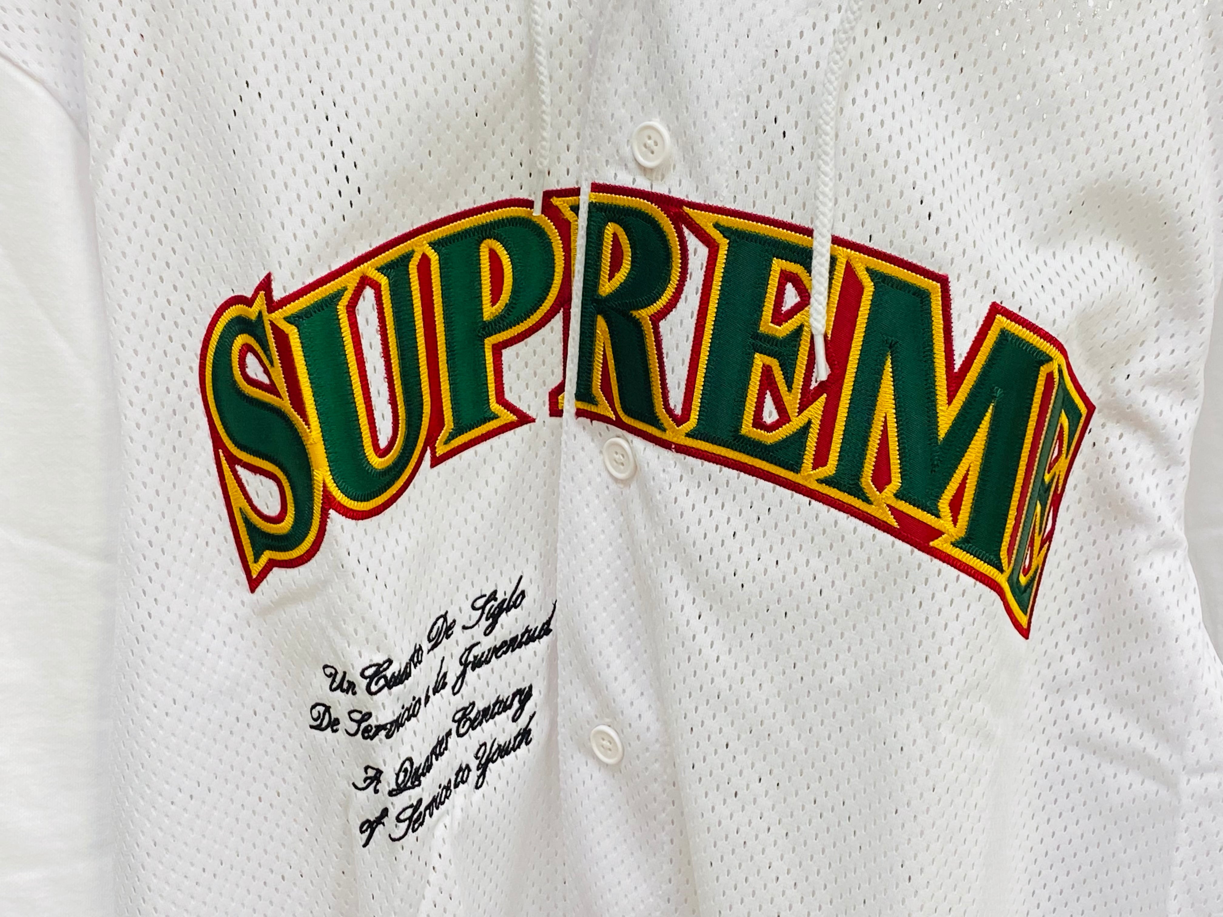Supreme 20SS MESH L/S HOODED BASEBALL JERSEY WHITE LARGE 80KI9329 