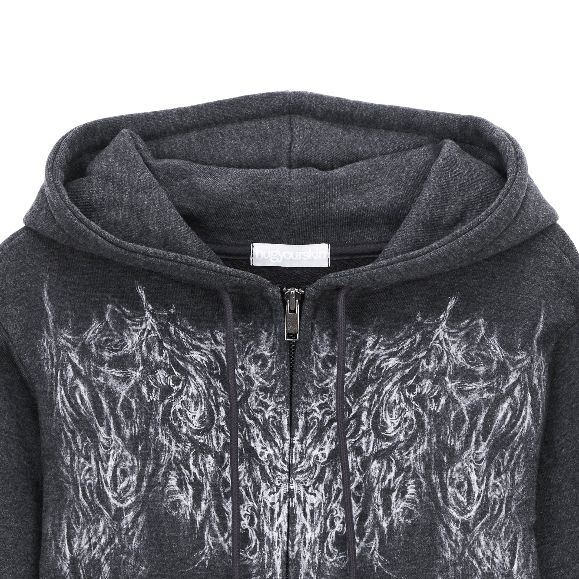 hug your skin] Skully cropped hoodie zip-up (Melange black) 正規品