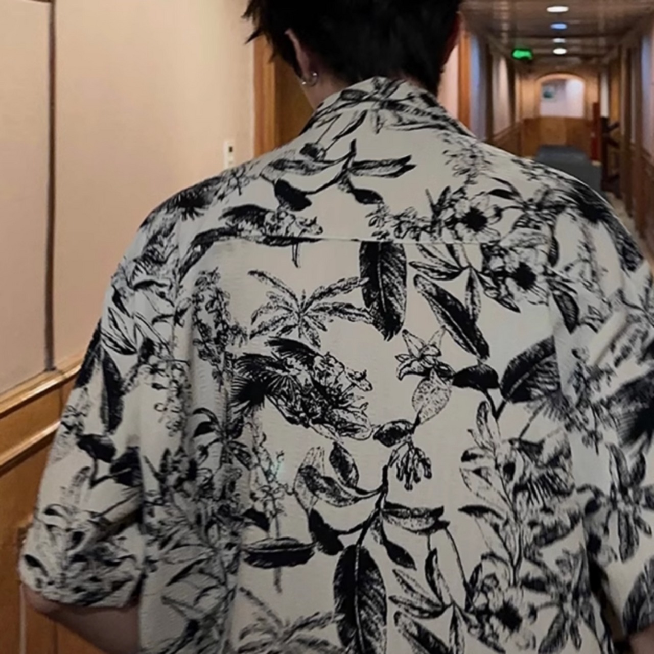 キューバカラービーチ花柄半袖シャツ　0729