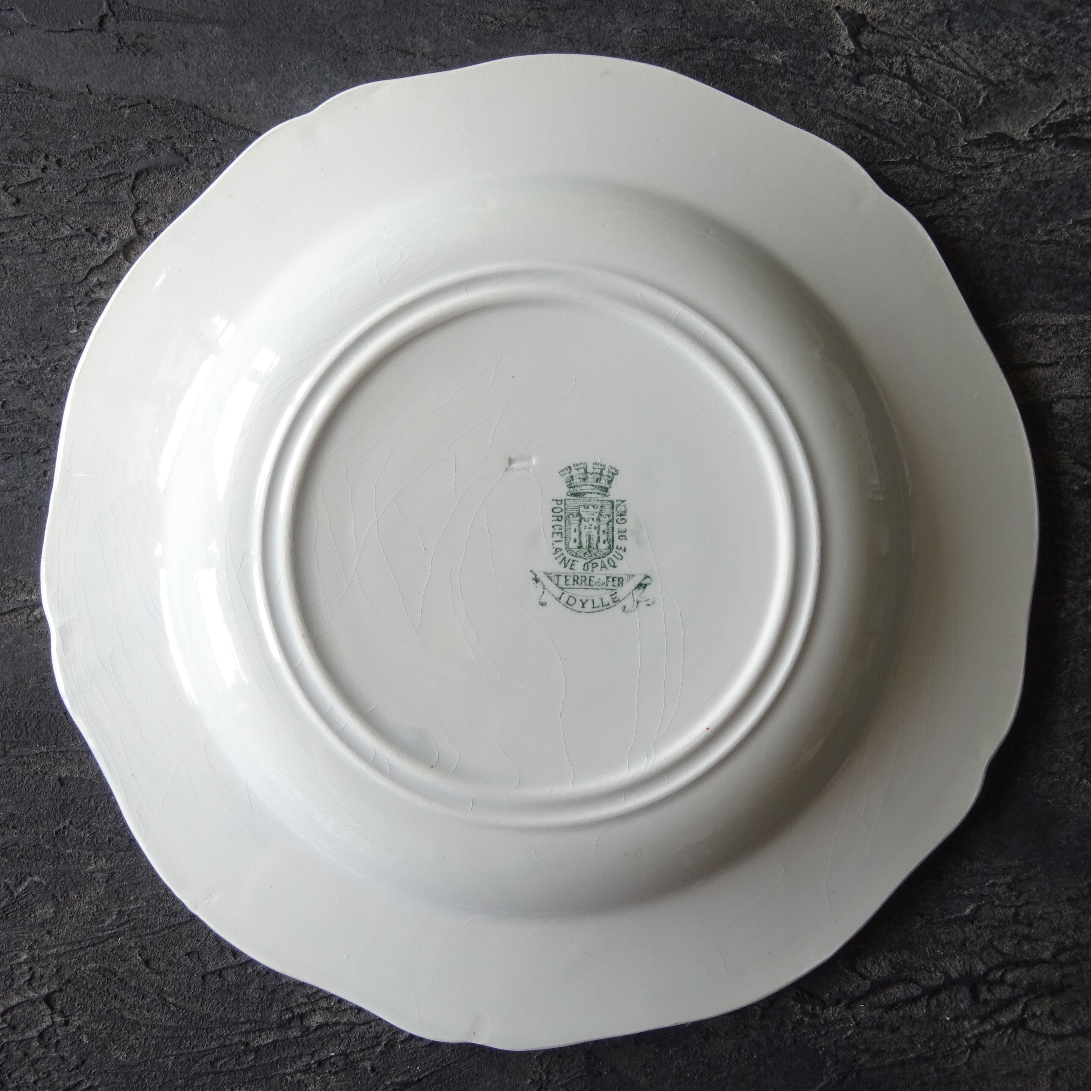 ☆TERRE de FER PORCELAINE OPAQUE DE GIEN modèle 《IDYLLE》 assiette demi creuse (C)