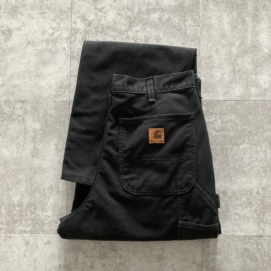 W32 L34】carhartt カーハート ジッパーフライ レザーパッチ ブラック 