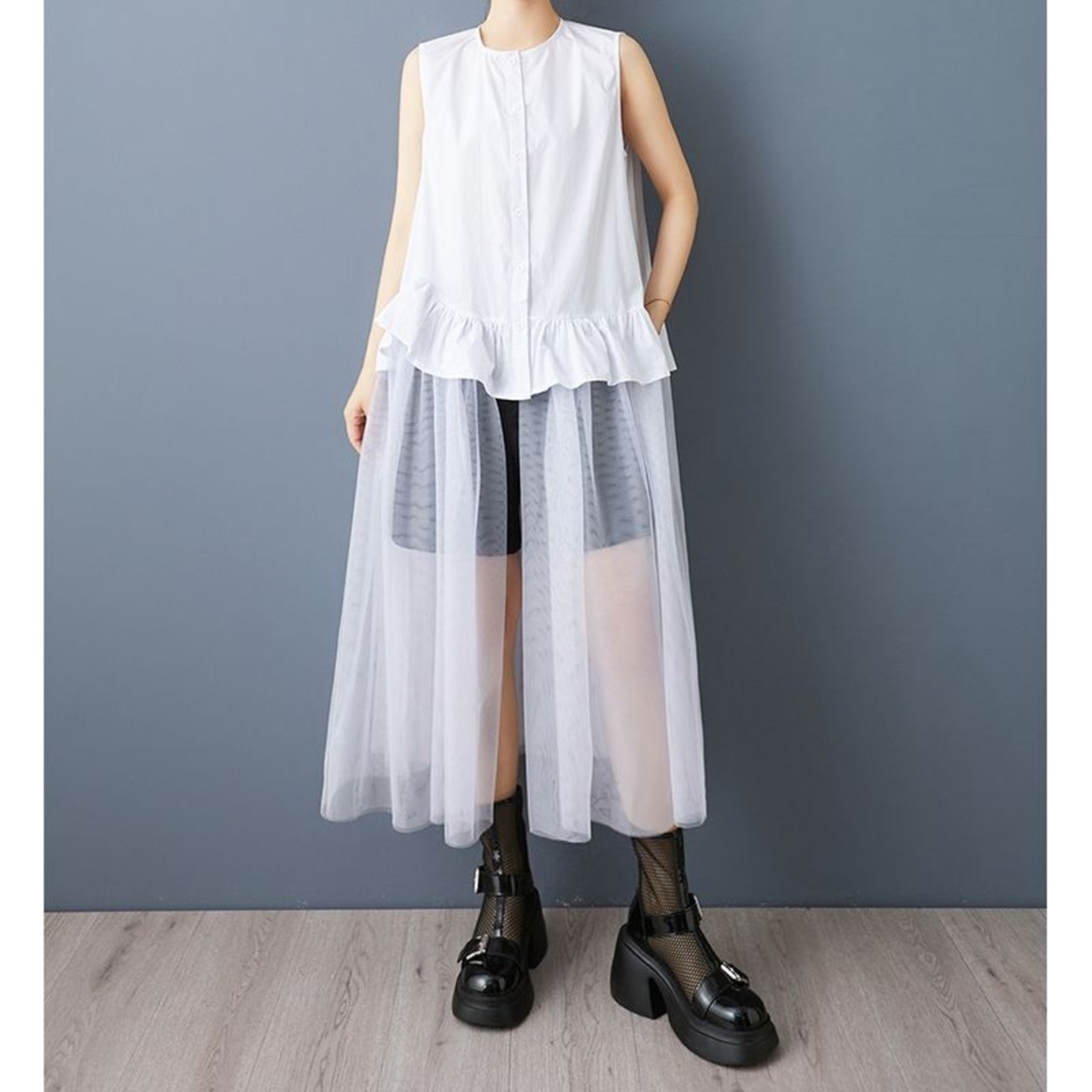 チュールスカート風 ロングシャツ  30194