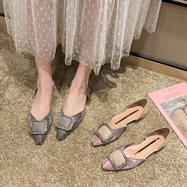 フラットボトムスシューズレディース2020春新しいバージョンの野生のファッションラインストーンスクープシューズネットレッドポイントワンペダルレディースシューズ 部族の婦人靴2395940