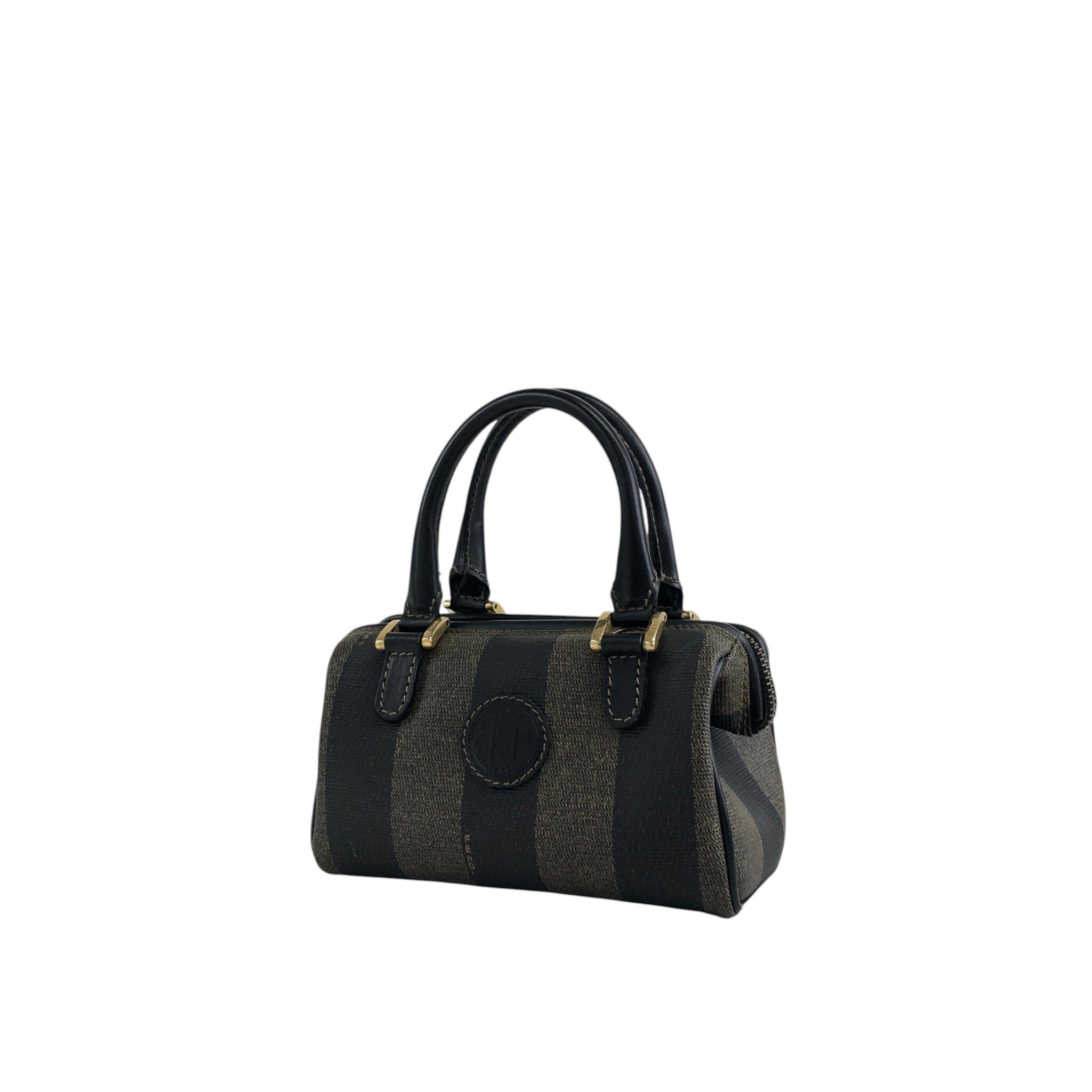 【美品】FENDI フェンディFF柄 2way ボストンバック PVC×レザー FENDI フェンディ ぺカン ショルダーバッグ ブラウン FFロゴ PVCレザー