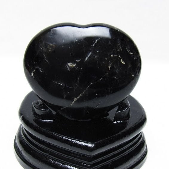 モリオン 置物 黒水晶 ハート 台座付属 一点物 155-1035