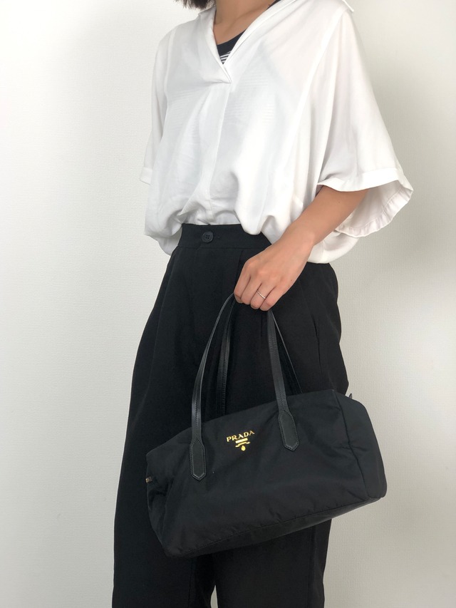 PRADA プラダ ハンドバッグ ブラック ロゴ ナイロン ミニボストン vintage ヴィンテージ オールド 754ve8
