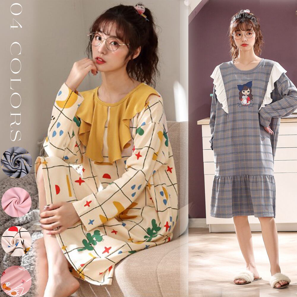 ワンピースパジャマ レディース ゆったり ルームウェア お洒落 ロング丈ワンピ