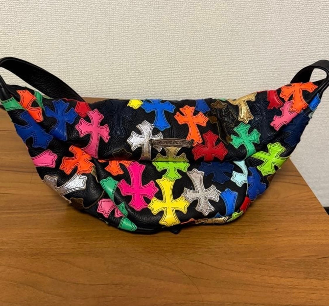 クロムハーツ レザー ボディバッグ　#1 CHROME HEARTS クロムハーツ #1 マルチクロスパッチ レザーボディー