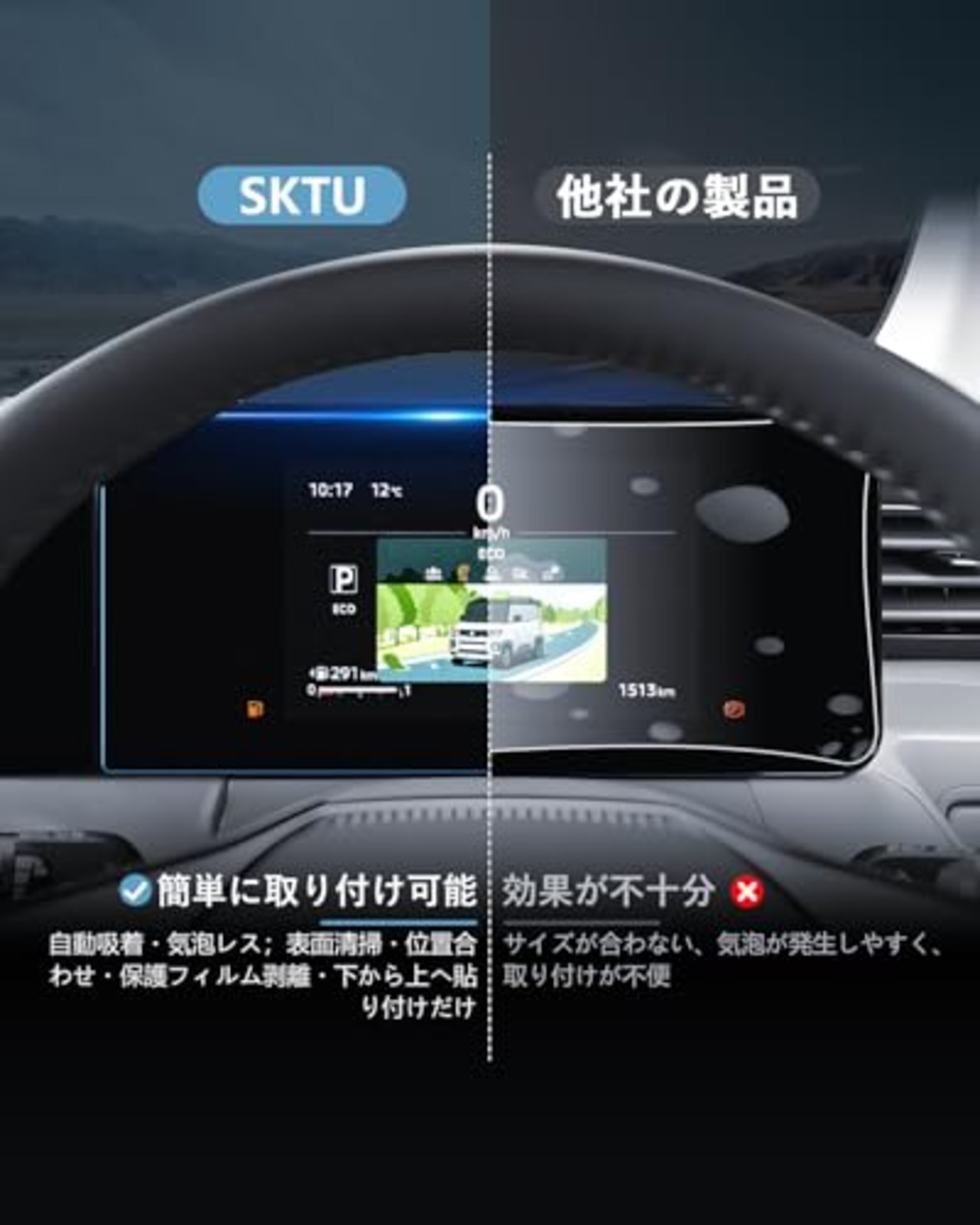 SKTU AG反射防止 ガラスフィルム 【新型 デリカミニ/eK スペース/ルークス 7インチ 液晶メーター用】 デリカミニ 保護フィルム カラー液晶メーター ディスプレイ フィルム AG マット肌触り 艷消し 反射防止 飛散防止 キズ·汚れ防止 自己吸着 ルークス アクセサリー カスタム カー用品