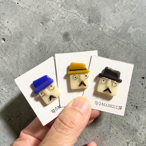 SJ MARKS工房　ガラスブローチ　おじさん　大