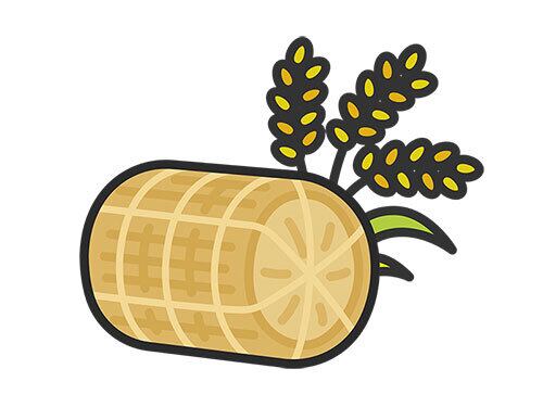 米俵と稲のアイコン（線画カラー）のイラスト｜お米一俵 | イラスト