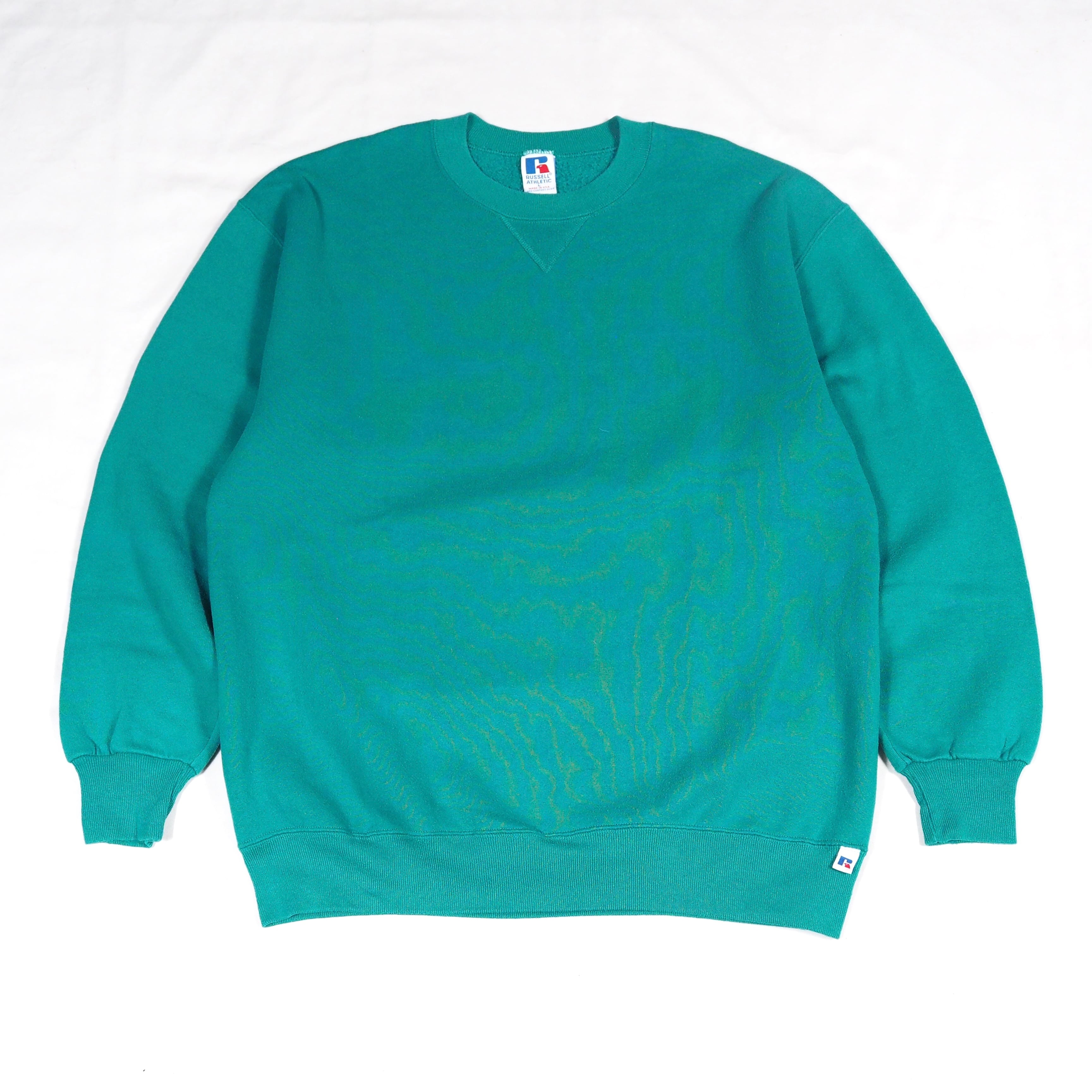 90’s RUSSELL Front V sweatshirt L Teal USA製 ラッセル 前Vスウェット
