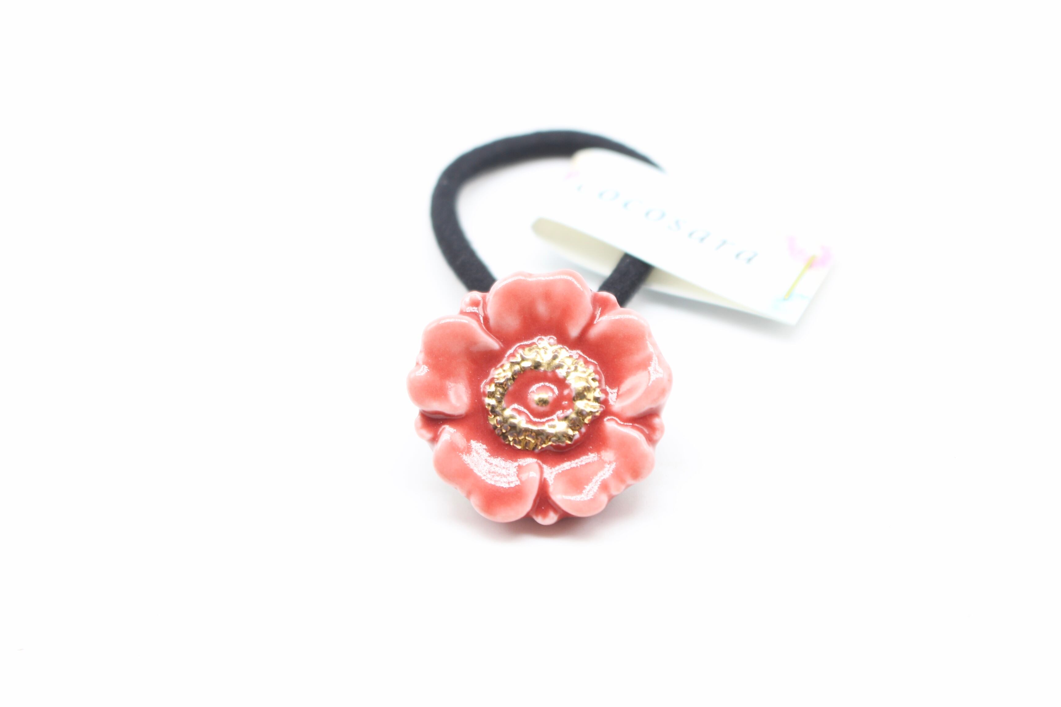 有田焼 ヘアゴム フラワー（花芯金彩） 赤 | 有田焼アクセサリー・陶器