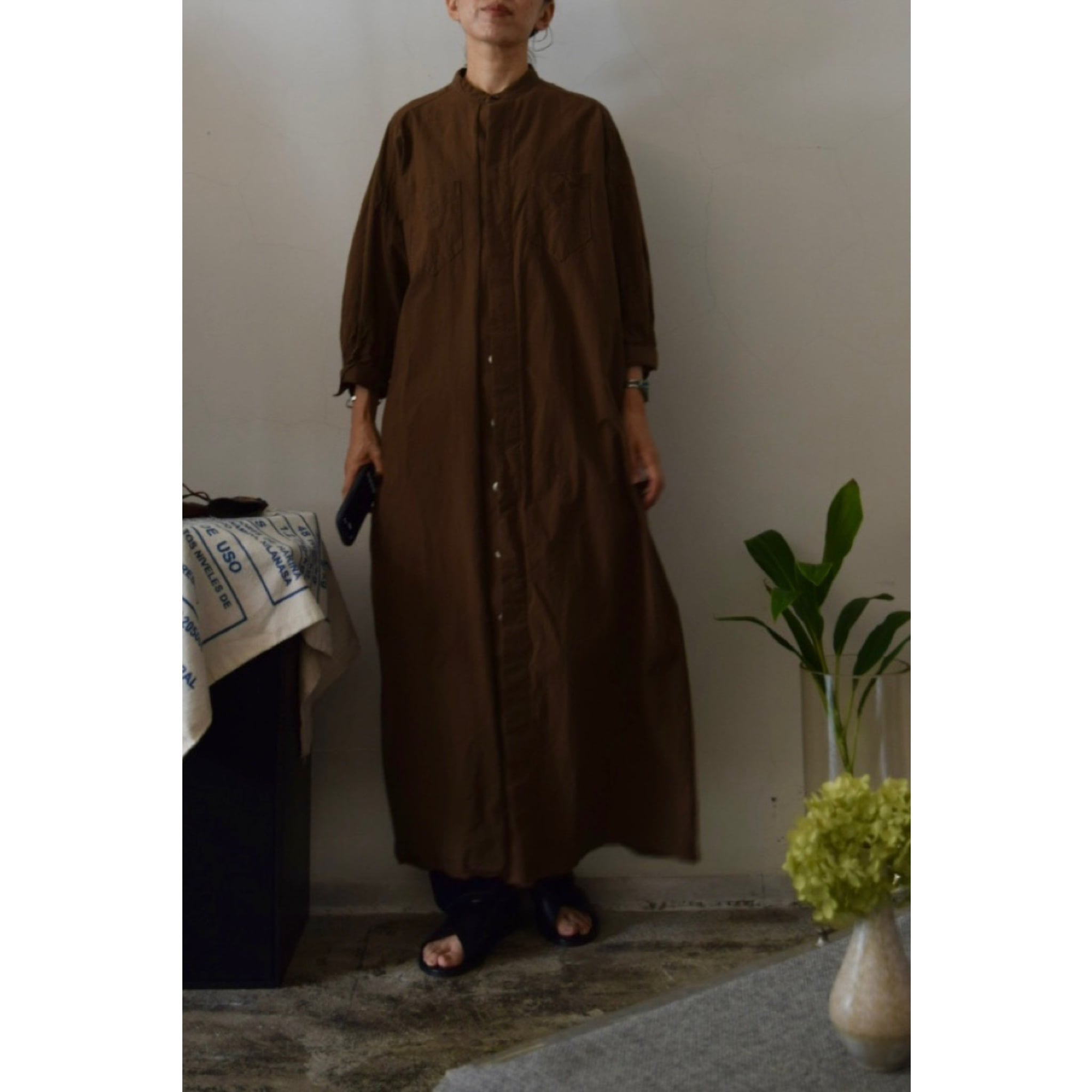 Simva 126-0019-Brn 遠州織 Pin-Stripe OnePiece Brown×Olive | O