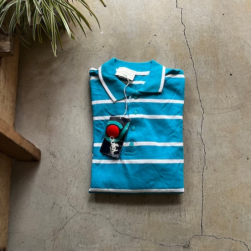 1980's DEADSTOCK ”Duffle Sportwear" Striped Polo Shirt Made in USA/Teal/ M