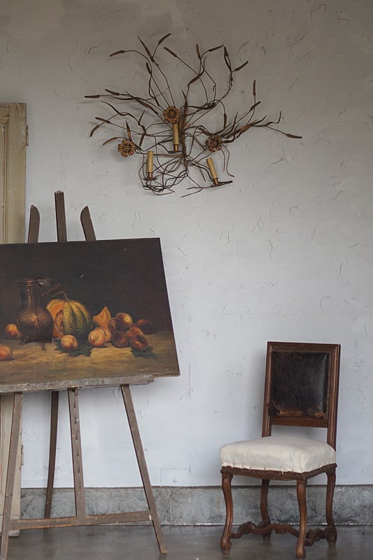 広がる麦穂とお花 大きな壁掛けオブジェ-antique brass wall