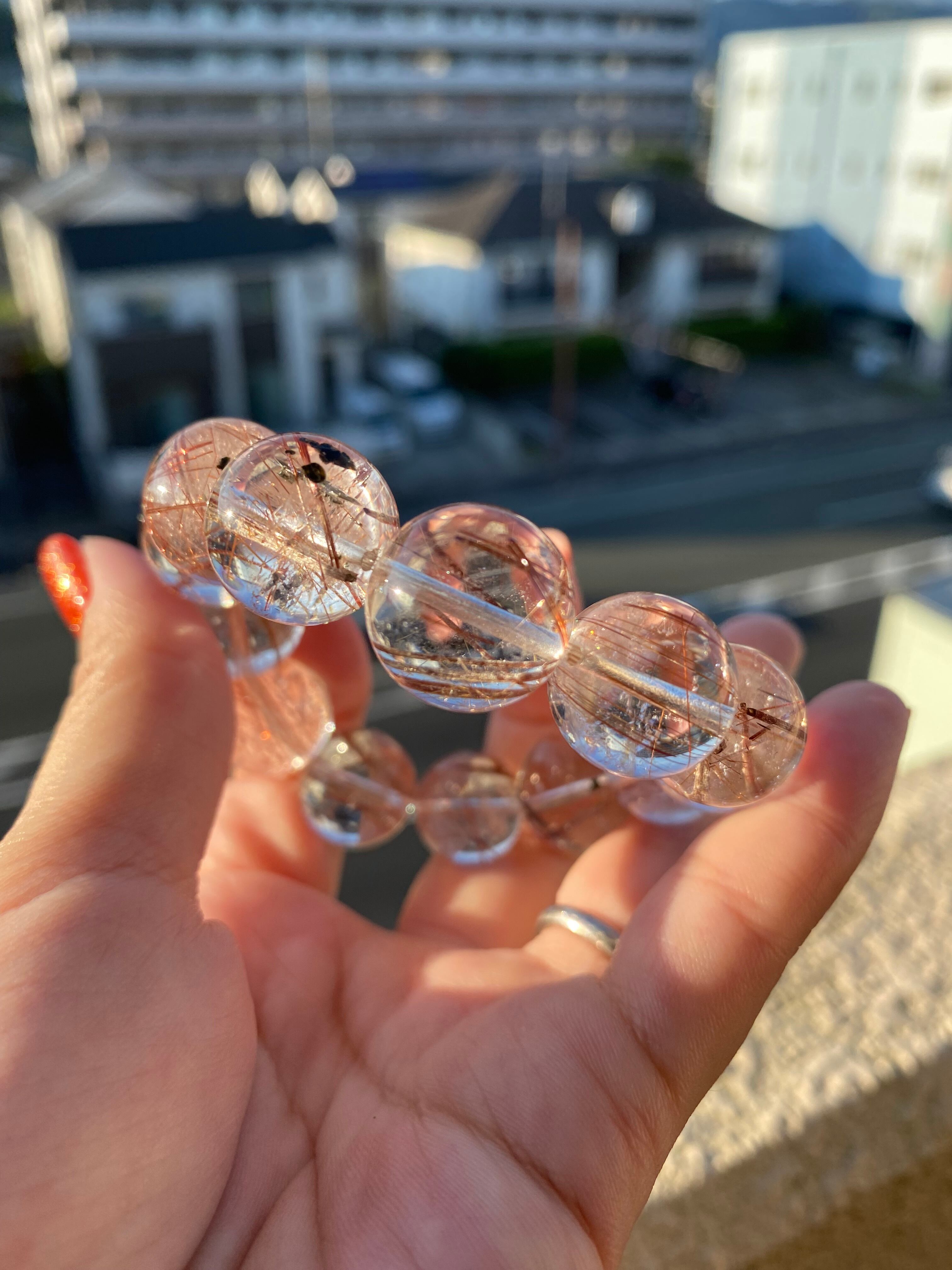 レア♡レッドルチル13ミリUP ミックスルチルデザインブレスレット