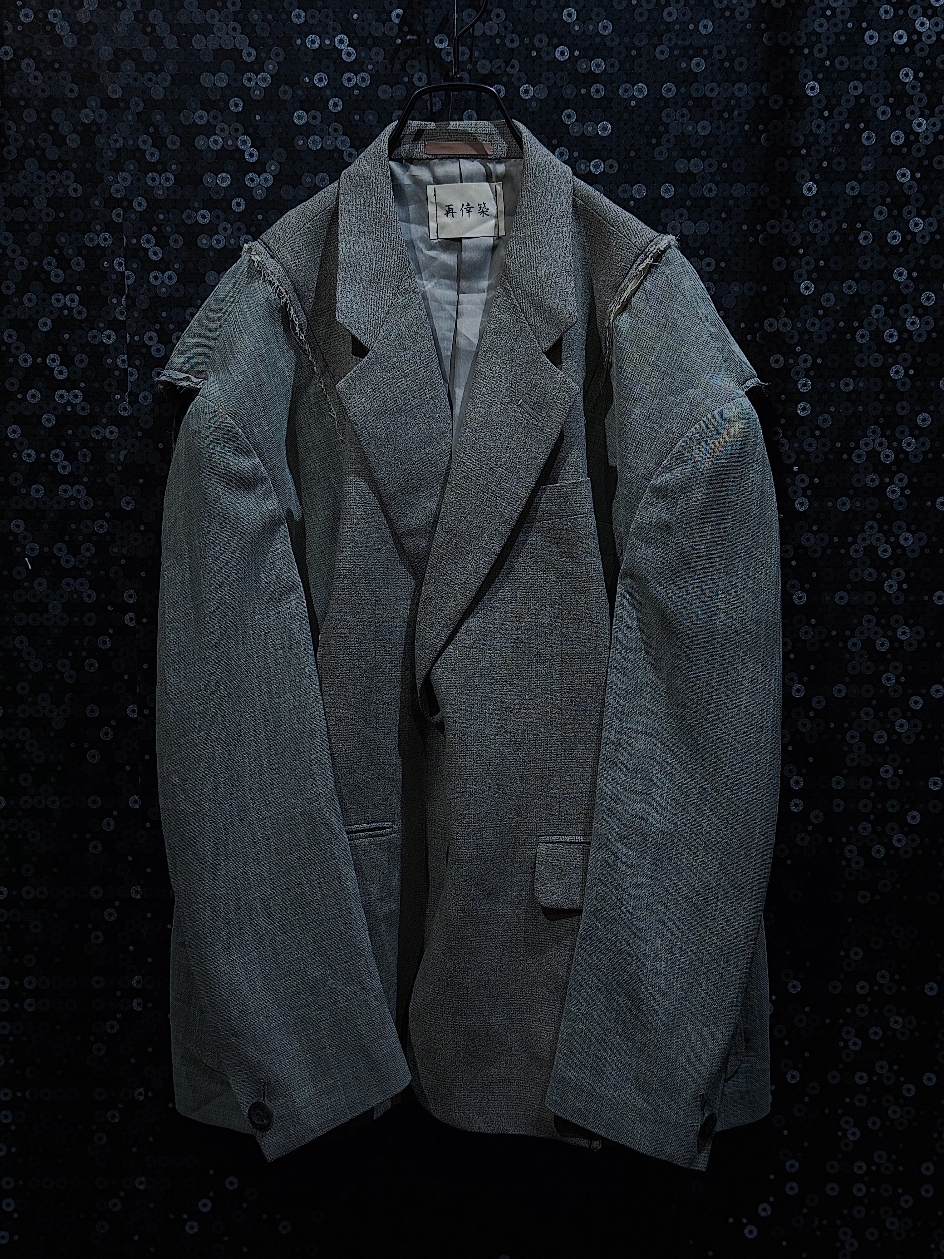 "再倖築"double docking White check tailored jacket