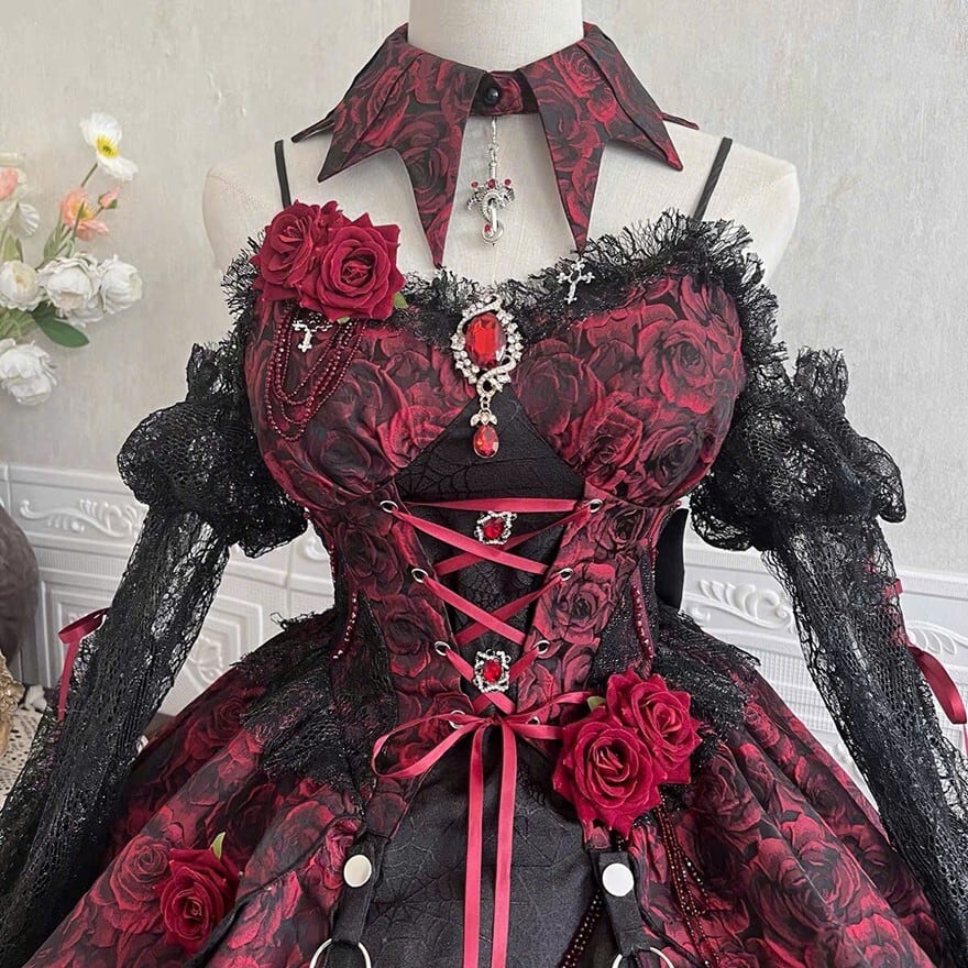 ゴスロリ ドレス コルセット風 レースアップ レイヤードスカート 撮影