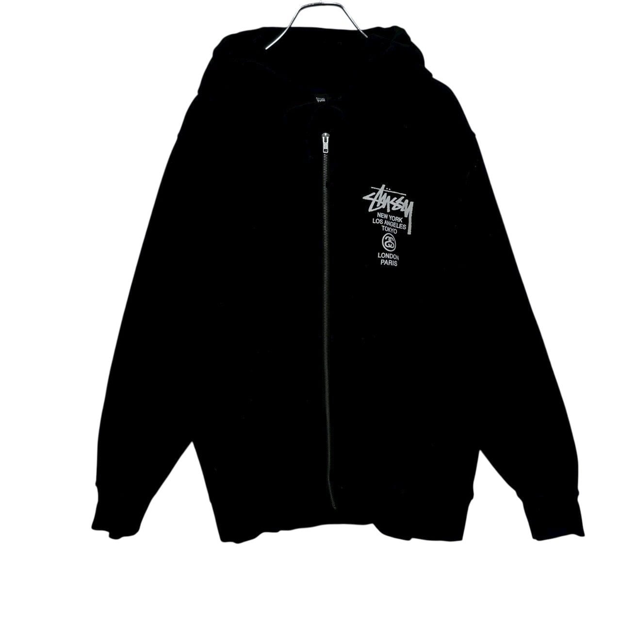 ステューシー ジップパーカー ブラック Lサイズ バックロゴ stussy ステューシー ジップパーカー L バックロゴ プリント ワールド