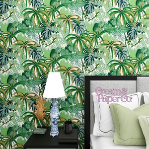 フォレストグリーン × ゴールド  Rainforest leaf botanical FL1-778901MT for DIY 53㎝×10m リピート64㎝