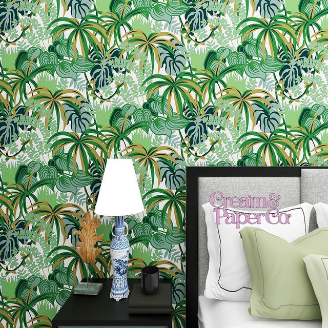 フォレストグリーン × ゴールド  Rainforest leaf botanical FL1-778901MT for DIY 53㎝×10m リピート64㎝