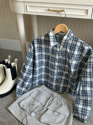 【即納】cropped checker shirt