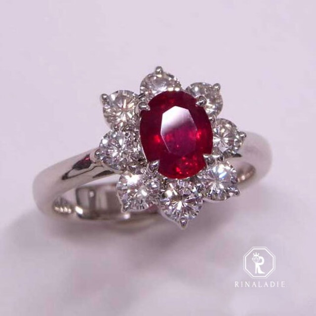 【特別大特価】Pt900天然ルビー1.2ctこっくり濃厚☆色っぽい赤ギラギラダイヤ取り巻きリング