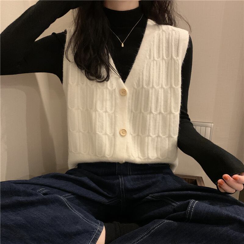 ルーズVネック薄手ニットスプリングオータムノースリーブ 春物 秋物 1号婦人63426051067