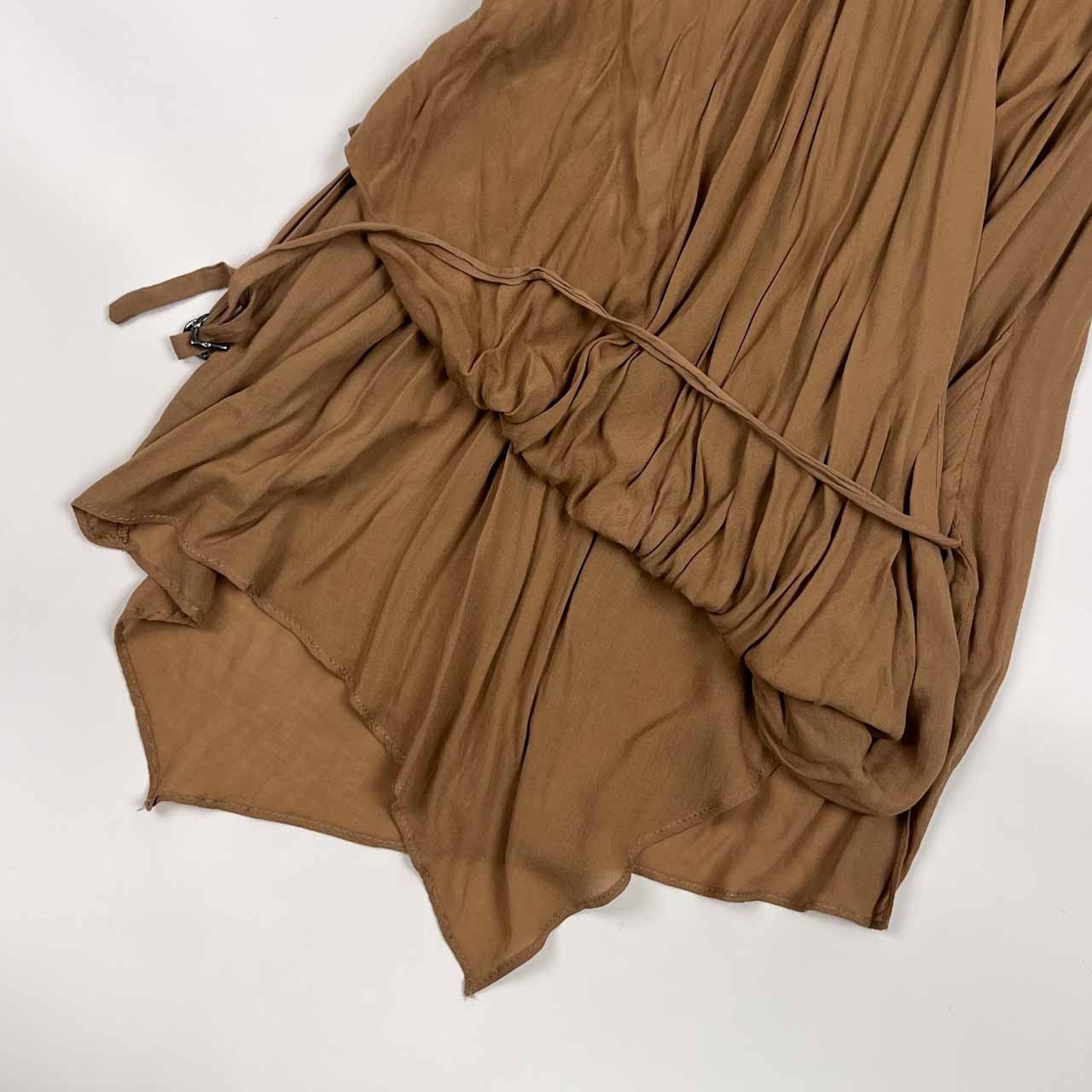 USA製 HELMUT LANG ヘルムートラング デザイン ノースリーブ チュニック丈 ドレープトップス M/ブラウン系 レディース