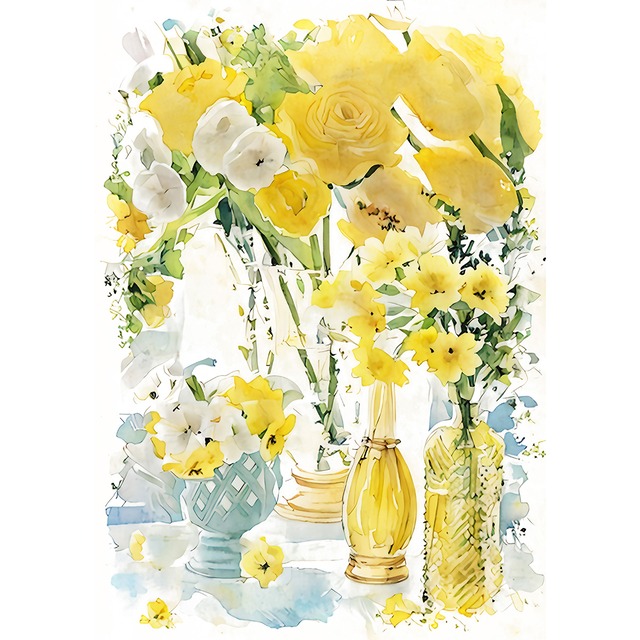 絵画 花(フラワー) 花瓶の花 インテリアアート額付き 水彩画・油絵調 WAT0753
