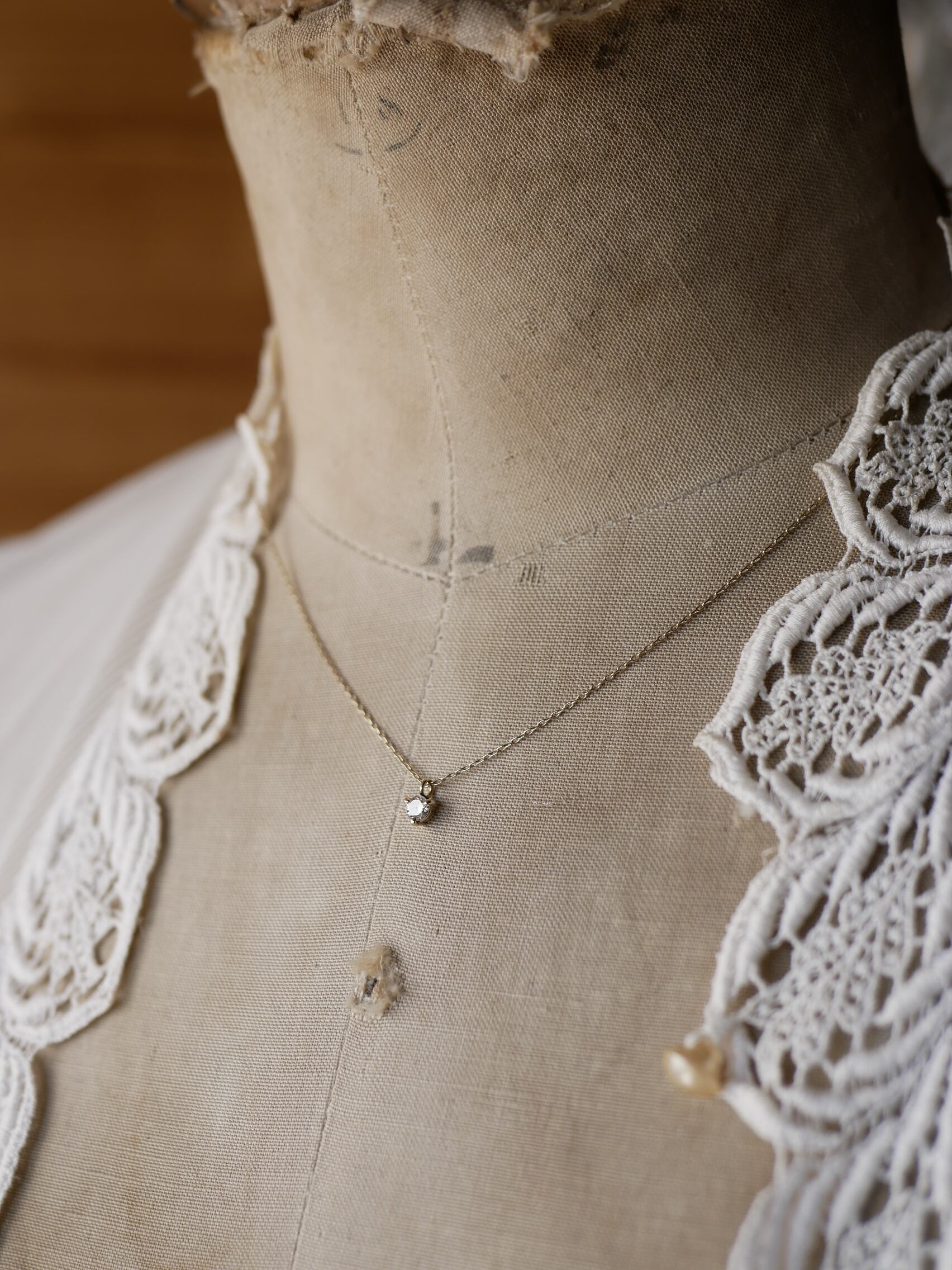 【FN-09】天然ダイヤモンド K18 アンティークネックレス フランスアンティーク