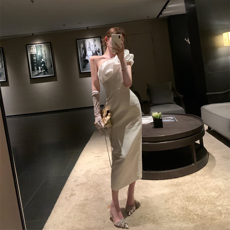 【2色】ロングドレス キャバドレス セクシー フレンチ ドレープ 切替 ワンショルダー ワンショルダー エレガント パーティー JC2-XHY918518