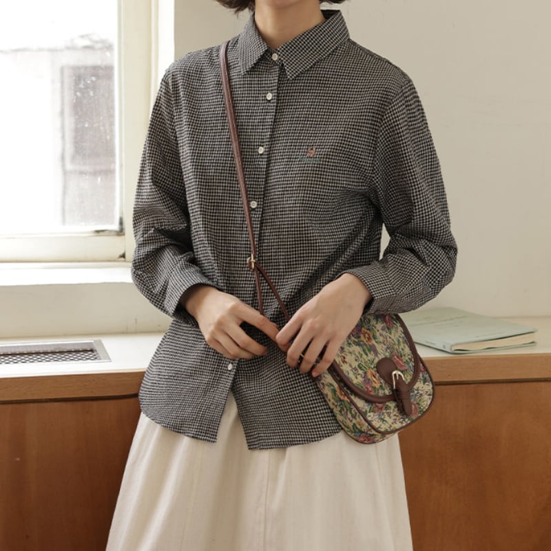ガンクラブチェックワンポイント刺繍ブラウス M2616