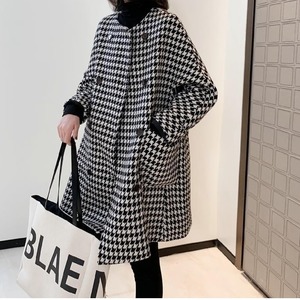 no collar houndstooth coat＜c1201＞