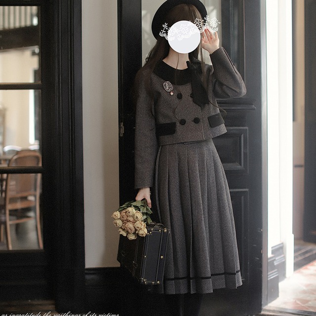 ゴスロリ通販 With U クラロリ お嬢様風 スカート 膝下 ミドル丈 プリーツスカート 控えめ 新入学 卒業式 JK 制服 上品 エレガント