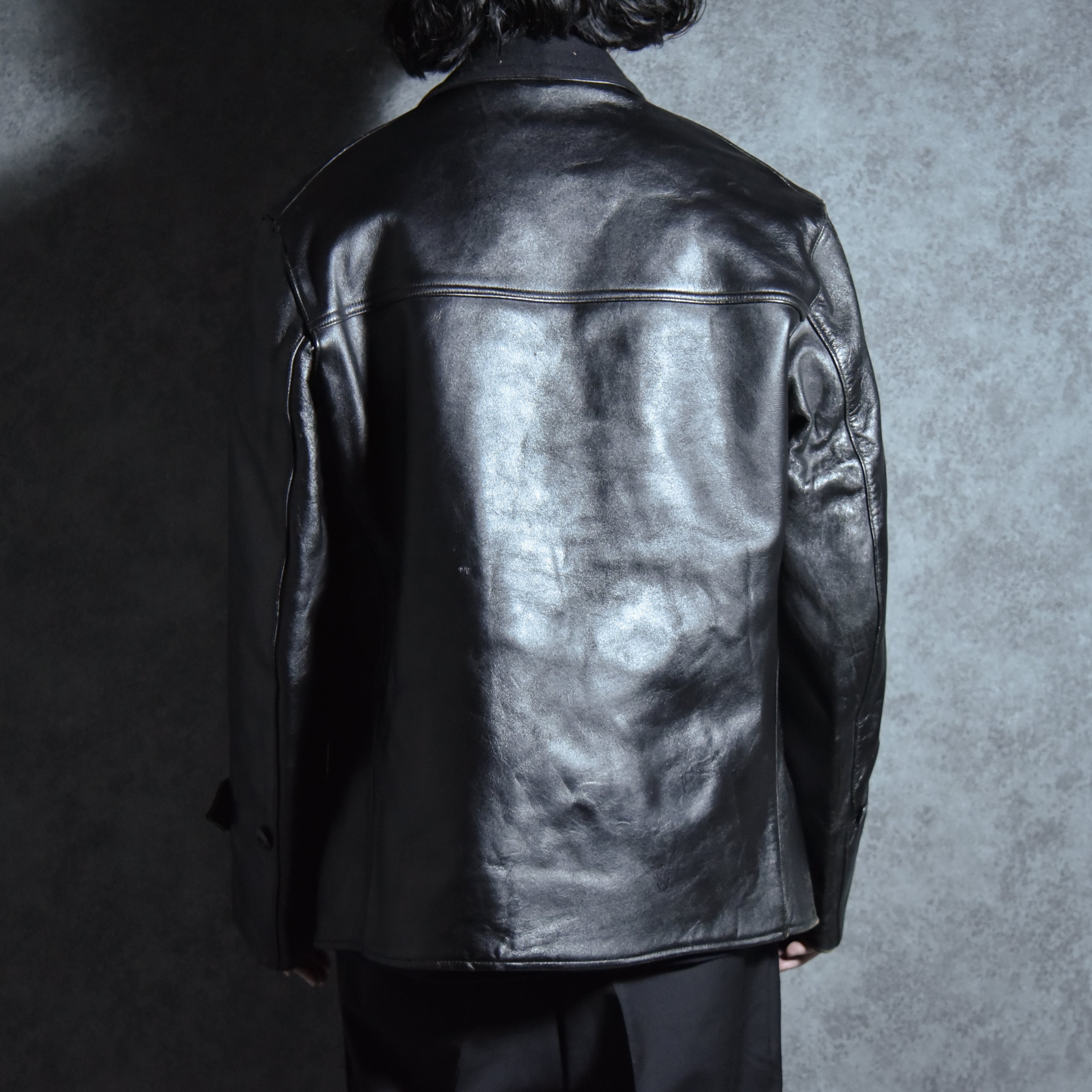 60-70s Le Corbusier Leather Double Breasted Wool Collar Jacket ル