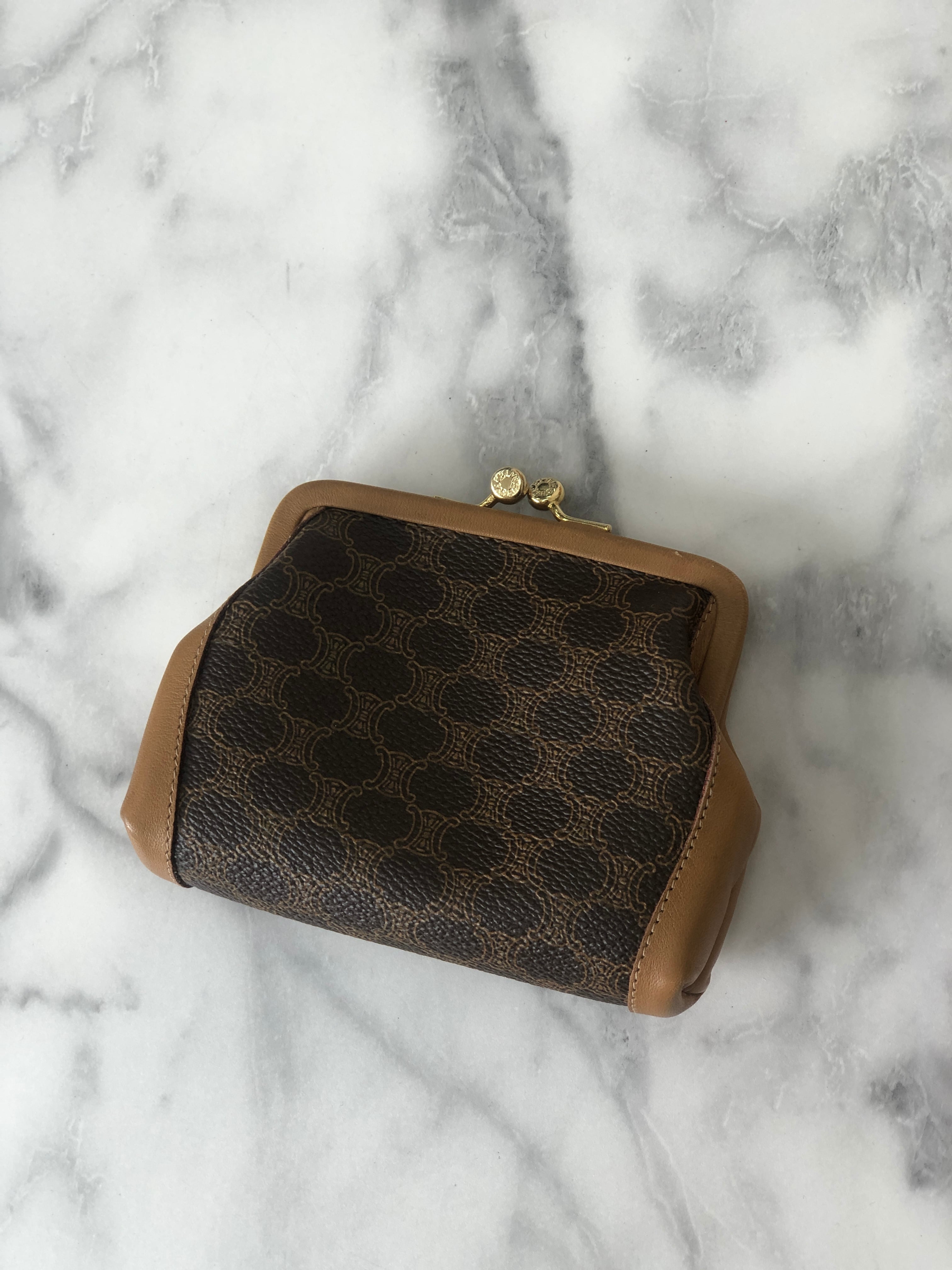 CELINE セリーヌ マカダム PVC レザー コインケース ブラウン vintage