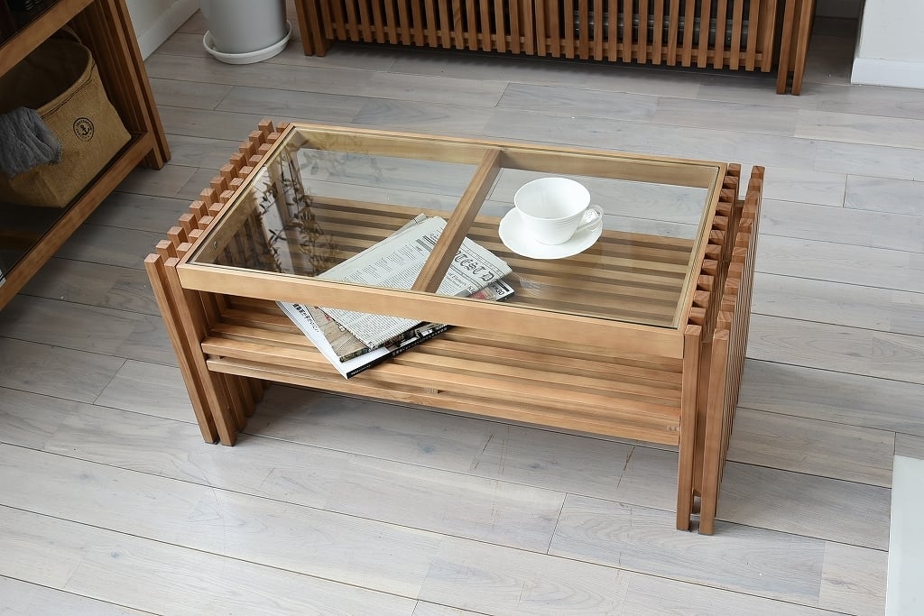 Villa Glass Low Table BR / 西海岸リゾートスタイル ヴィラ ガラスローテーブル / ブラウン