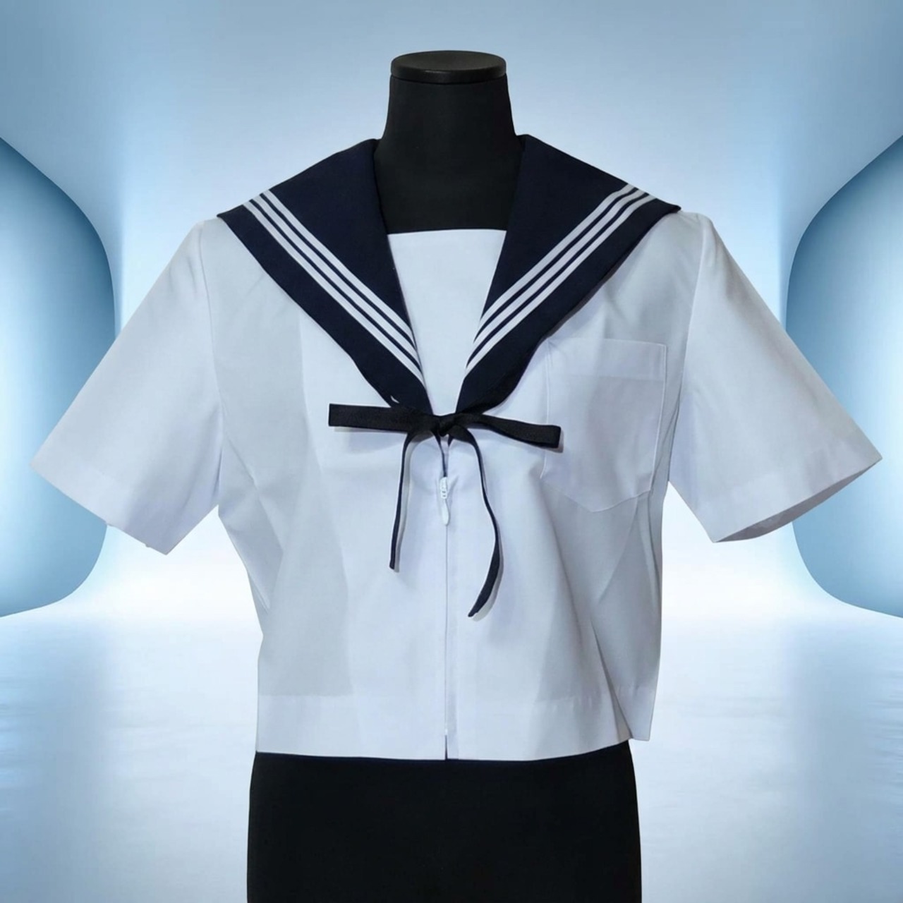 旧タイプ　前開き夏セーラー服（上着のみ）紺衿　白3本線　