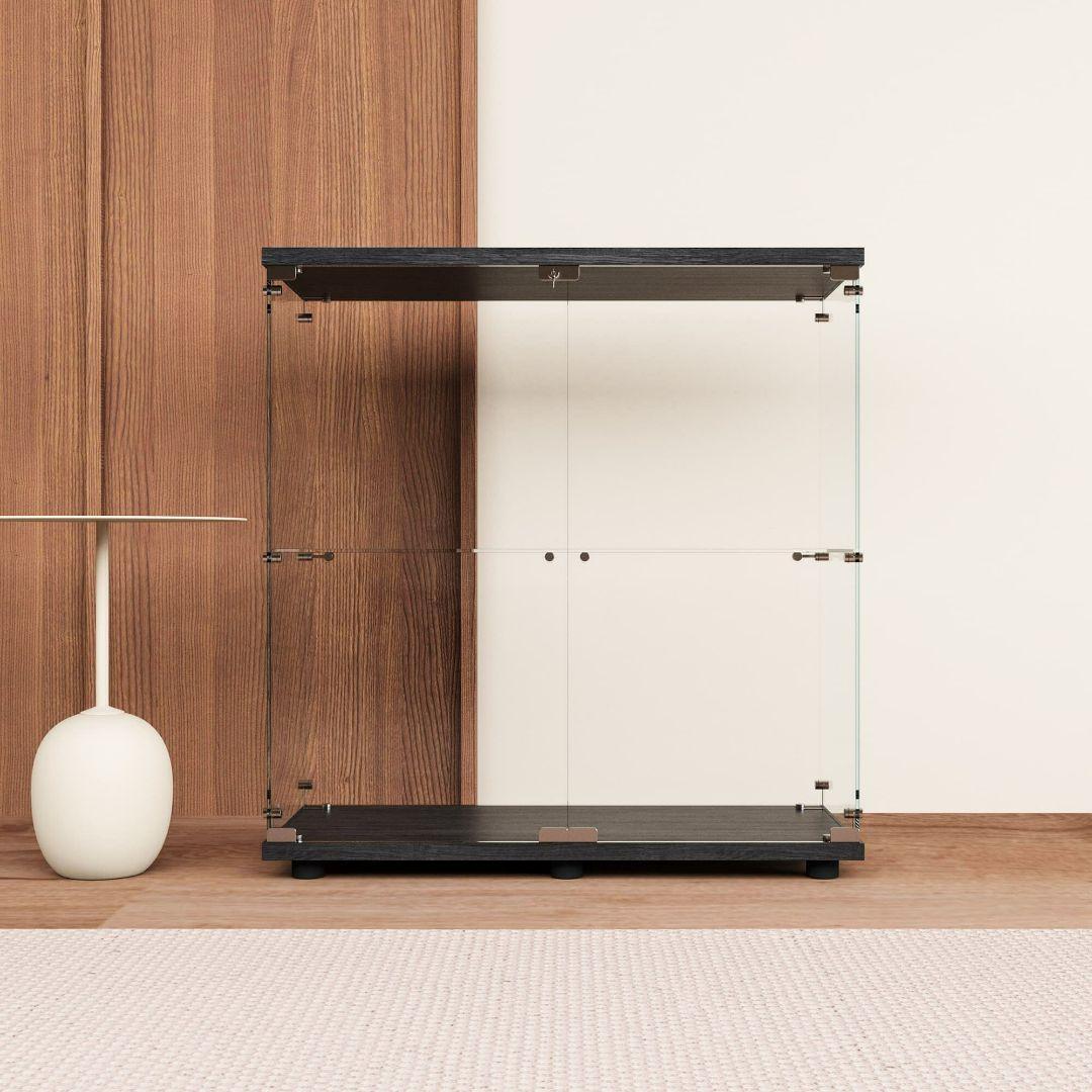 ガラスケース 2段両扉 コレクション フィギュア 棚 ショーケース 黒