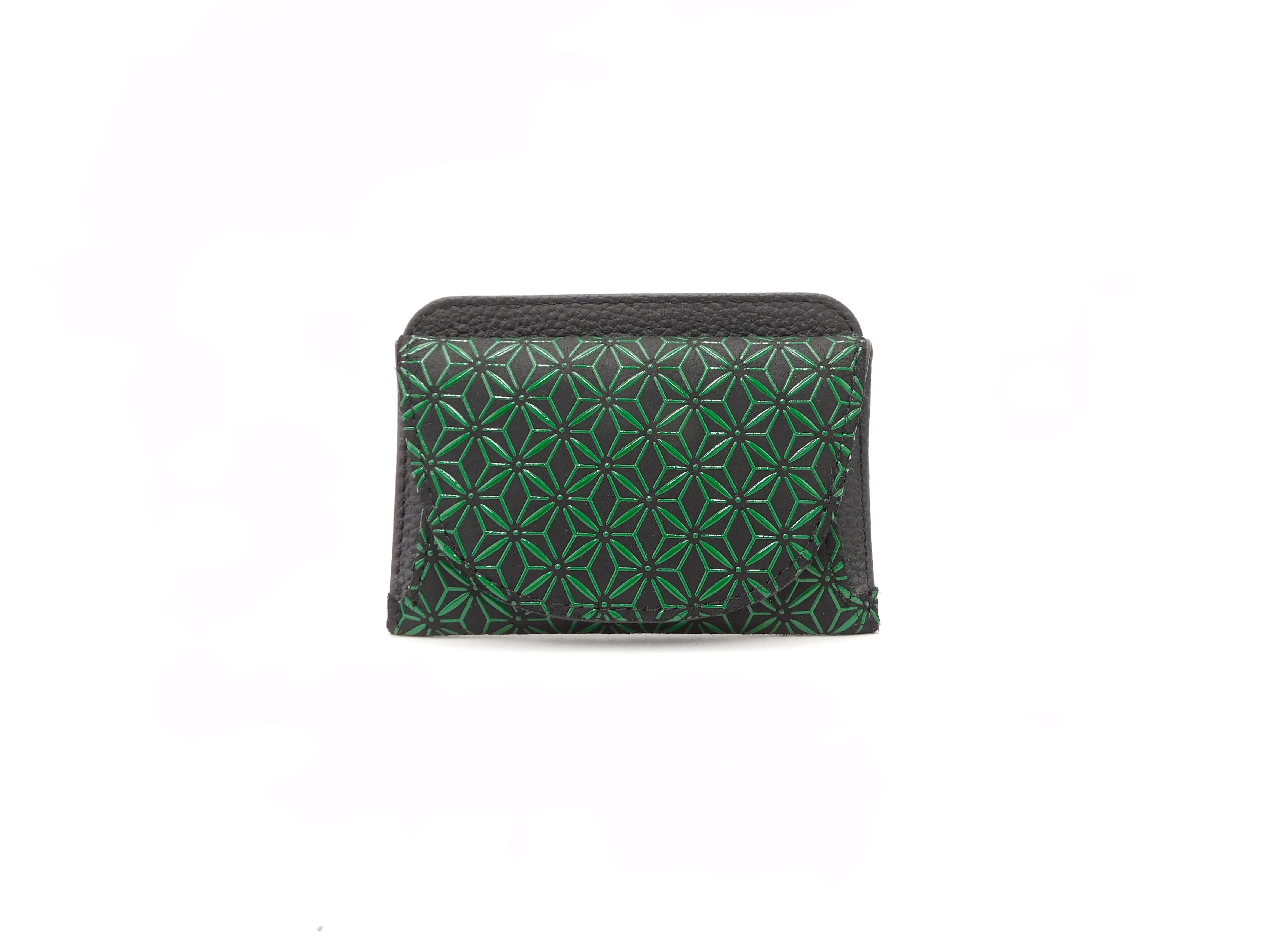 単札入 黒/緑 麻の葉柄